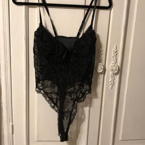 Black  burnout floral pattern and lace teddy  LG